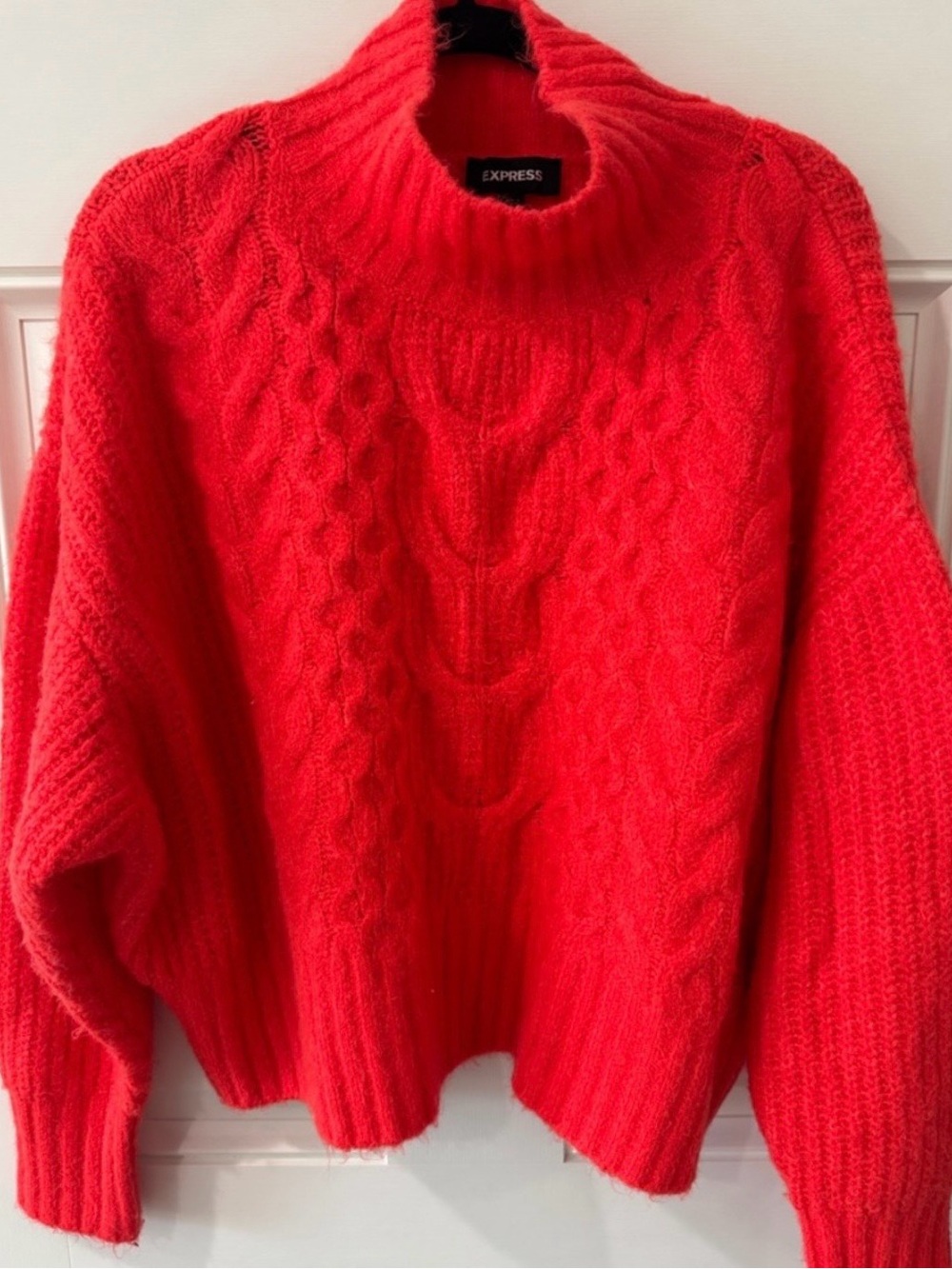 Express Women's Vibrant Orange Cable Knit Turtleneck Sweater